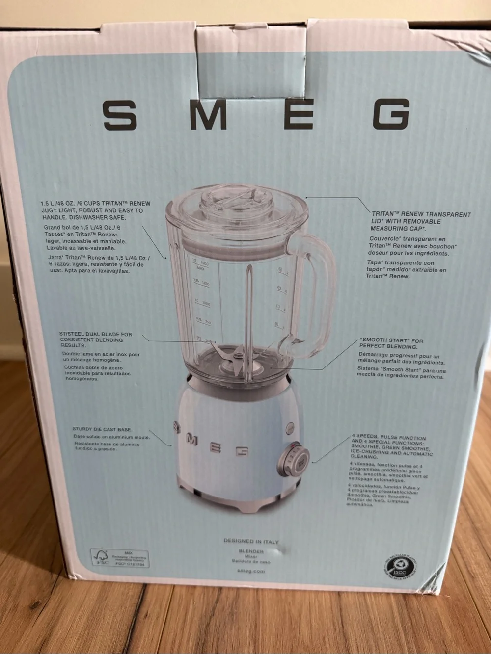 New In Box SMEG BLF03 Retro Style Blender Pastel Blue